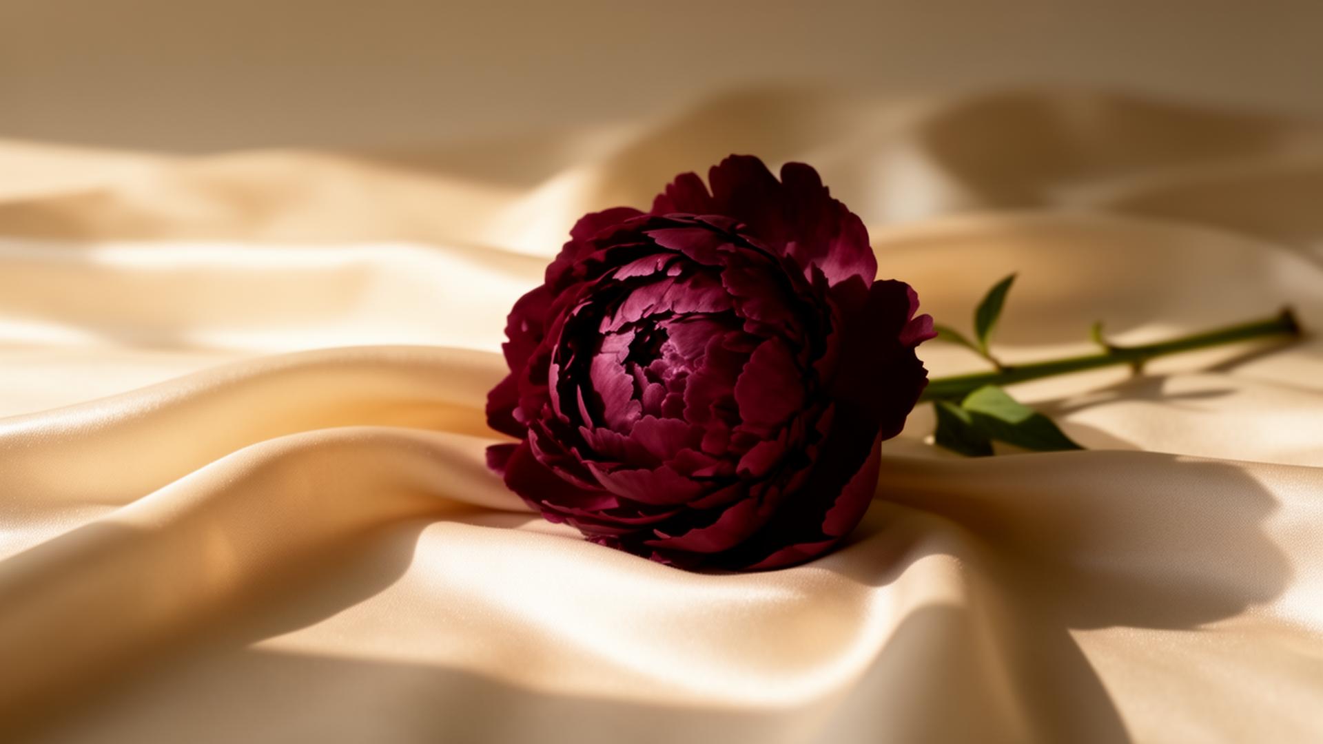 MB Aesthetics — burgundy peony on cream silk